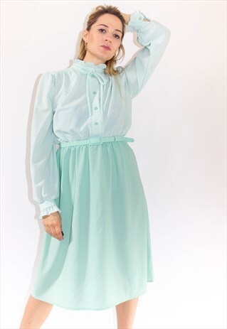 VINTAGE 80'S GREEN TWO TONE MIDI DRESS