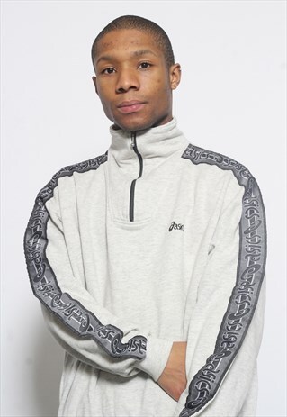 VINTAGE ASICS LOGO 1/4 ZIP SWEATSHIRT GREY