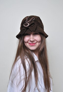 90's cute cloche hat, vintage fall bucket hat with bow 