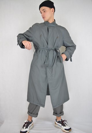 VINTAGE GREY CLASSIC 80'S TRENCH COAT