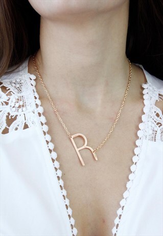 ROSE GOLD LETTER 'R' MONOGRAM CHAIN NECKLACE