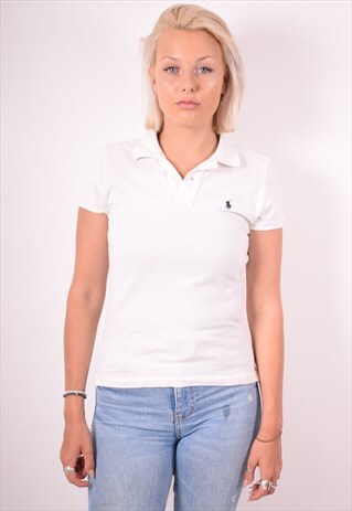 RALPH LAUREN WOMENS VINTAGE POLO SHIRT MEDIUM WHITE 90S