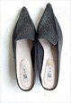 Vintage Y2K Fake Leather Black Pointy Toe Slides, UK 7