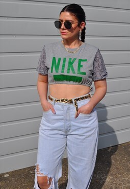 Y2K Nike spell out reworked snake print puff sleeve crop 