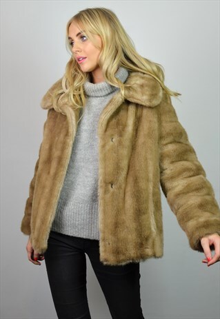 VINTAGE 60S LIGHT BROWN / BLONDE FAUX FUR CROPPED JACKET