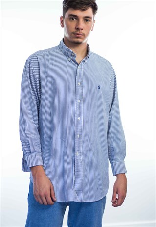 VINTAGE POLO RALPH LAUREN LOGO STRIPE SHIRT 90S X 9.3