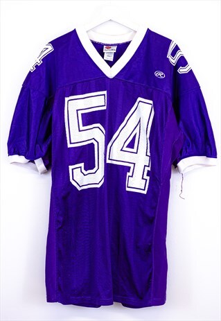 VINTAGE FOOTBALL JERSEY PURPLE WITH STRIPES AND 54 SPELL OUT
