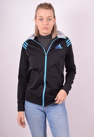 ADIDAS WOMENS VINTAGE TRACKSUIT TOP JACKET SMALL BLACK 90S