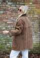 SUEDE COAT 1970S VINTAGE BROWN WITH BORG LINER
