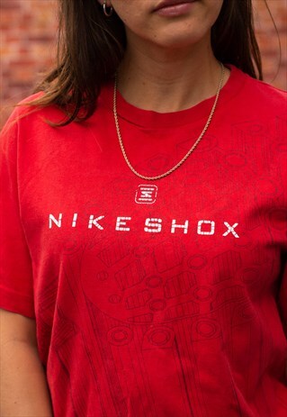 VINTAGE 00S NIKE SHOX Y2K SPELLOUT T SHIRT IN RED AND WHITE