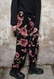 FLORAL FLEECE JOGGERS HANDMADE ROSE PRINT 2 IN 1 OVERALLS