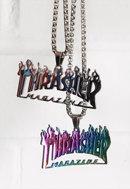 Thrasher Petrol Colour Necklace with Skate Flame Pendant
