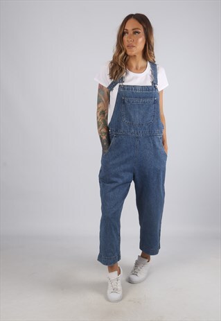VINTAGE DENIM DUNGAREES WOOLRICH 3/4 WIDE LEG UK 12 (H2L)