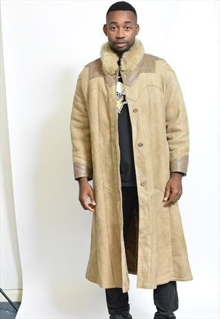 VINTAGE 70S BEIGE LONG SHEEPSKIN COAT