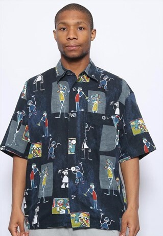 VINTAGE PATTERN SHIRT CARTOON BLUE