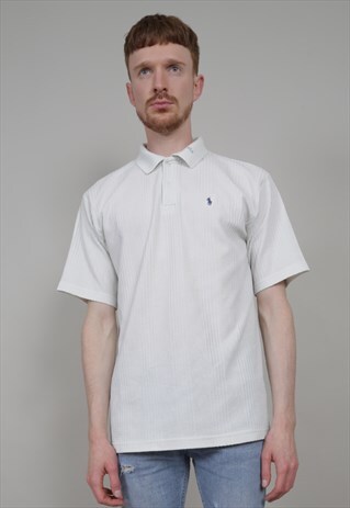 VINTAGE 90'S POLO RALPH LAUREN TEXTURED CREAM POLO T-SHIRT