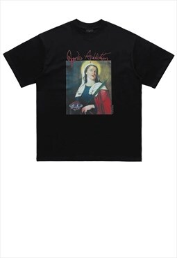 Saint print t-shirt psychedelic tee religion top in black
