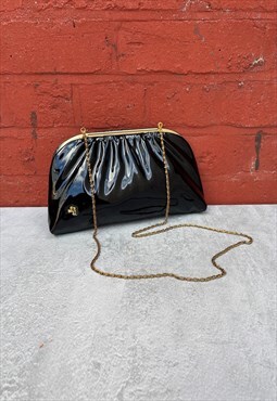 Black Patent Faux Leather Clutch Bag by Jane Shilton