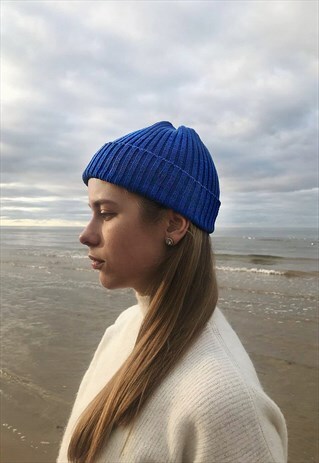 COTTON BEANIE HAT IN BLUE