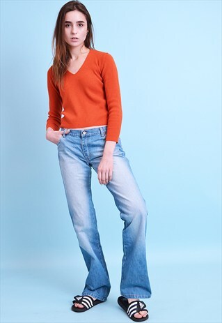 VINTAGE 90'S RETRO OVERSIZED REGULAR WAIST FLARE DENIM JEANS