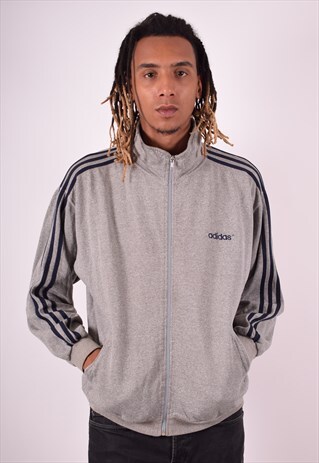 ADIDAS MENS VINTAGE TRACKSUIT TOP JACKET XL GREY 90S
