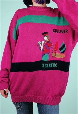 ICEBERG Vintage 90's Gulliver Sweater Cotton Pink Retro