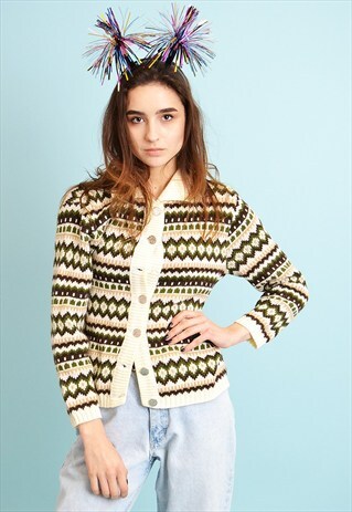 80'S RETRO OVERSIZED FAIR ISLE CHRISTMAS CARDIGAN