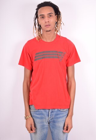 ADIDAS MENS VINTAGE T-SHIRT TOP MEDIUM RED 90'S