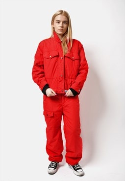 Vintage 80s ski suit set red colour for women retro winter