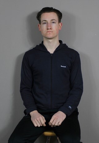 VINTAGE REEBOK ZIP HOODIE IN NAVY BLUE WITH EMBROIDERED LOGO