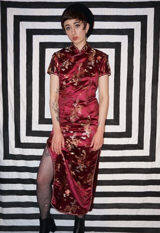 VINTAGE 90'S / Y2K CHINESE DRAGON SATIN DRESS
