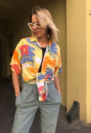 VINTAGE 80' FESTIVAL LOOK VISCOSE UNISEX CRAZY PATTERN SHIRT