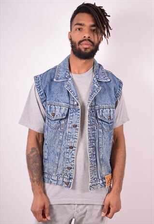 LEE MENS VINTAGE DENIM GILET LARGE BLUE 90S