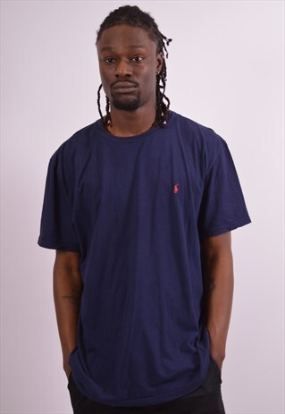 POLO RALPH LAUREN MENS VINTAGE T-SHIRT TOP XL NAVY BLUE 90S