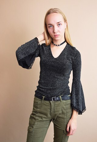 COOL 90'S RETRO SHIMMER MONOCHROME KITSCH TOP BLOUSE