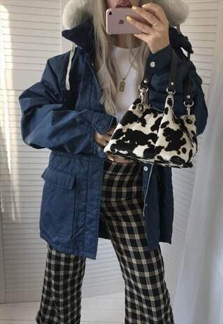 VINTAGE 70 NAVY BLUE FLEECE LINED NYLON FEEL PUFFER JACKET