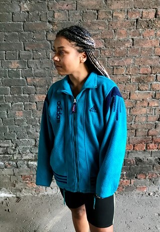 VINTAGE ADIDAS ZIP THROUGH GREEN FESTIVAL FLEECE JACKET