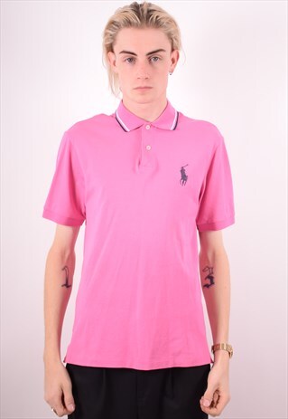 POLO RALPH LAUREN MENS VINTAGE POLO SHIRT MEDIUM PINK 90S