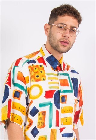 90S VINTAGE CRAZY PATTERN SHORT SLEEVE SHIRT