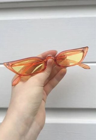 WOMENS VINTAGE 90S STYLE CLEAR YELLOW THIN POINTY SUNGLASSES