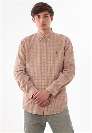 VINTAGE POLO RALPH LAUREN 90S ORANGE CHECKED LONG SLEEVE