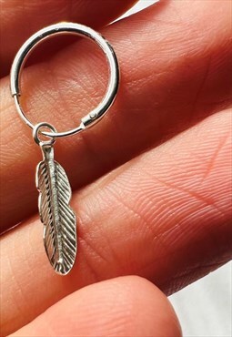 925 Sterling Silver Feather Hoop Earring in gold 