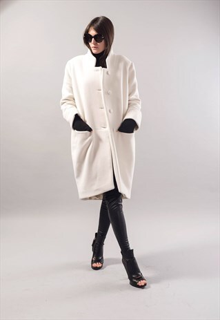 STRAIGHT COAT/WHITE/WOOL CASHMERE/WINTER/EXTRAVAGANT/F1731