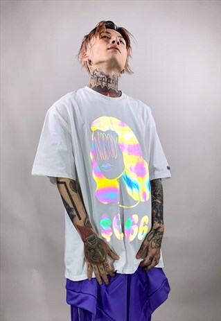 REFLECTIVE MONEY GIRL PRINT TEE NOBODY PAID SLOGAN T-SHIRT