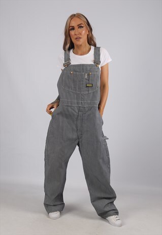 VINTAGE PIN STRIPED DENIM DUNGAREES PLUS SIZE UK 18 -20 (F6L