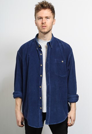 VINTAGE CORDUROY CORD SHIRT BLUE