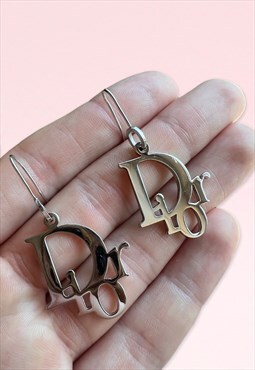 Vintage Dior earrings silver tone simple monogram logo