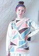 Cream soft wool vintage jumper with pastel geometric shapes