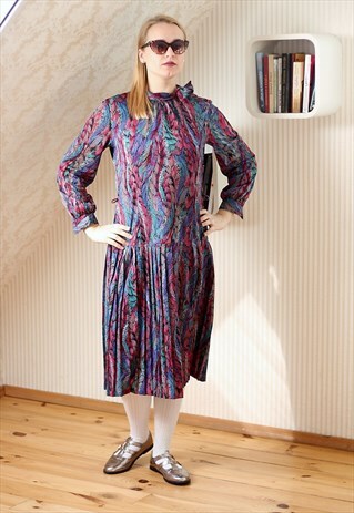 RED, PURPLE AND GREEN VINTAGE DRESS
