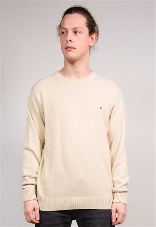 90'S VINTAGE BEIGE TOMMY HILFIGER CREW NECK KNIT JUMPER